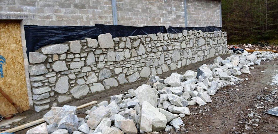 Stone Wall Construction on site