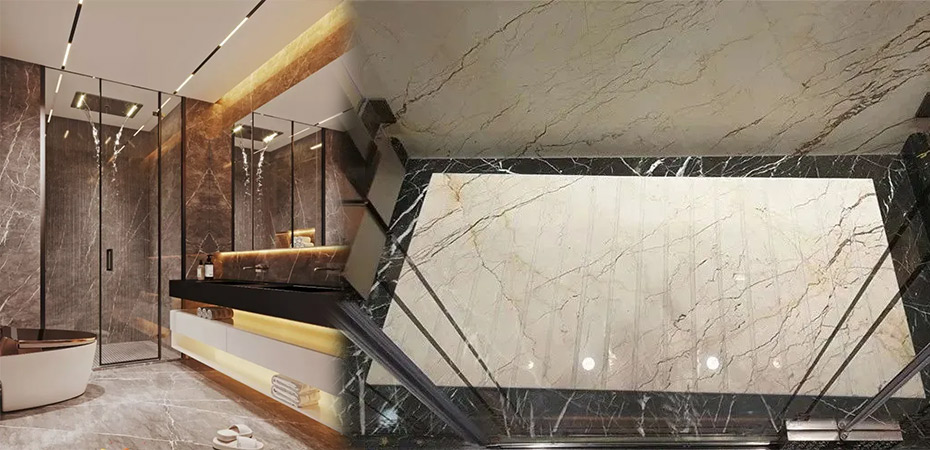 Grooved Stone application in shower bathroom