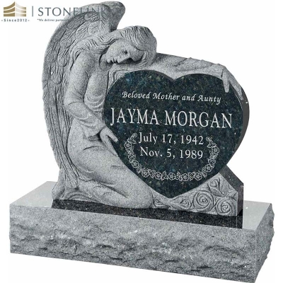 Angle heart black grey granite tombstones