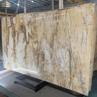 Yellow crystal quartzite slab