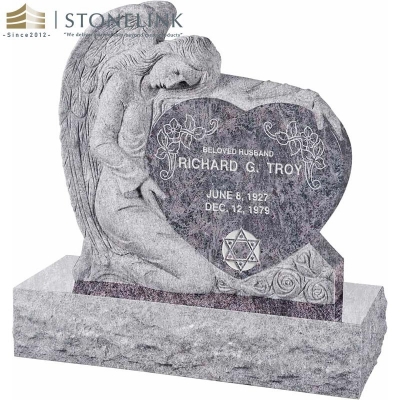 Single angel holding heart granite headstone