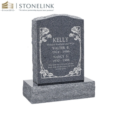 Upright multicolored granite gravestone