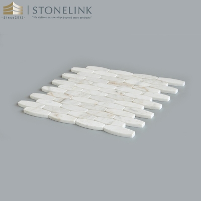 Bianco White elongated oval marble mosaic