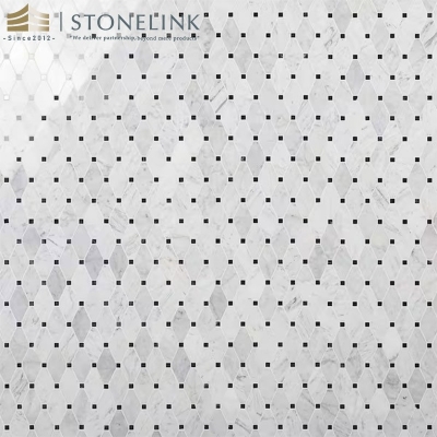 White Carrara and Black Marquina polished marble mosaic