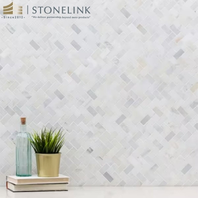 Arabescato Carrara herringbone honed marble mosaic