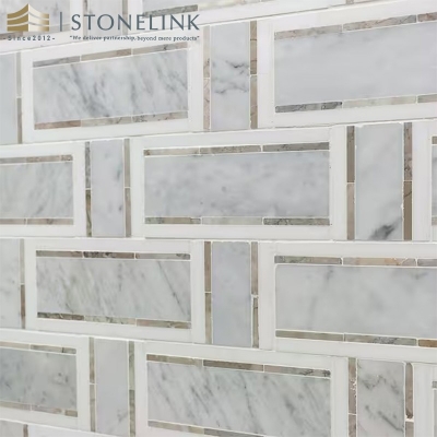 White Carrara and Thasos Gray interlocking marble mosaic