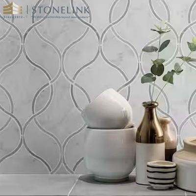 Carrara White curved pattern polished marble mosaic